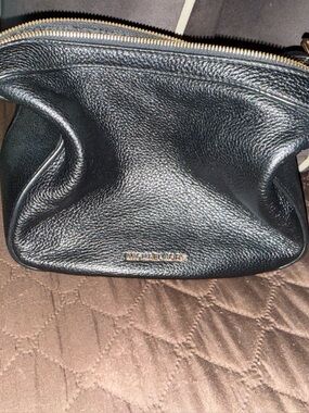 Michael Kors Black Pebbled Leather Cosmetic Pouch with Gold Trim